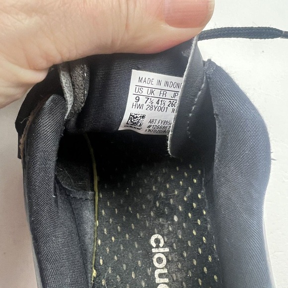 Adidas Shoes Womens 9 Black Leather Cheetah Three Stripe Sneakers Cloudfoam - Picture 10 of 11